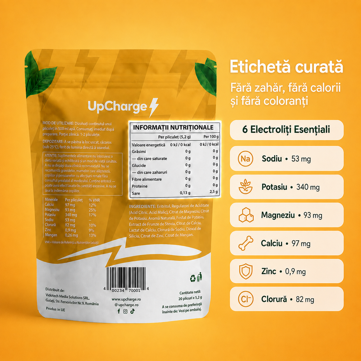 Electroliți cu Aromă de Limonadă, UpCharge, 20 Serviri